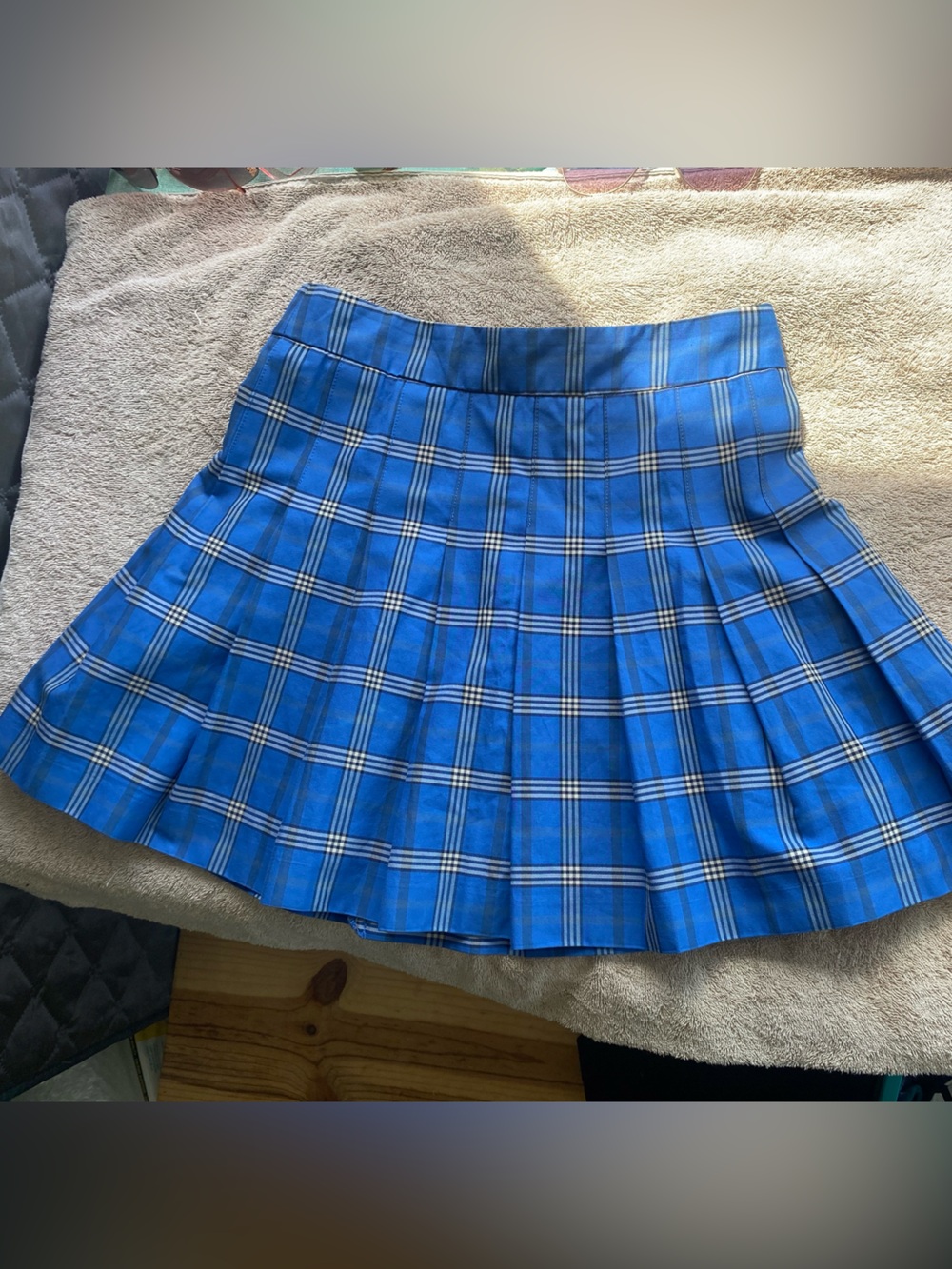 Aritzia Sunday Best Pleated Plaid Mini Skirt Blue - Size 4 Like New